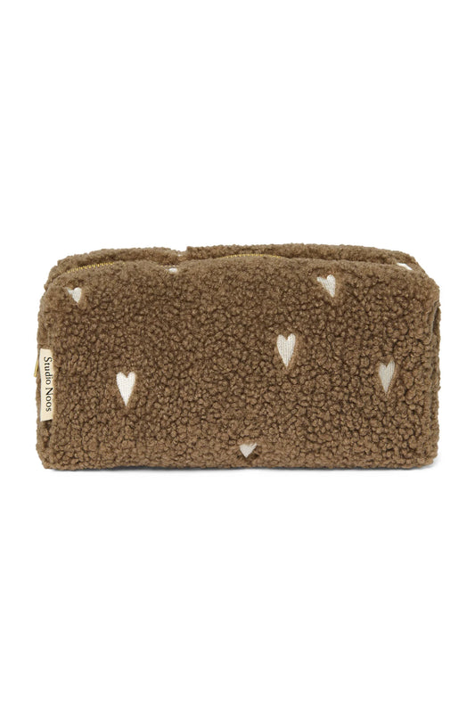 Brown Heart Teddy Pouch