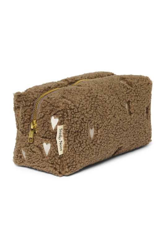 Brown Heart Teddy Pouch