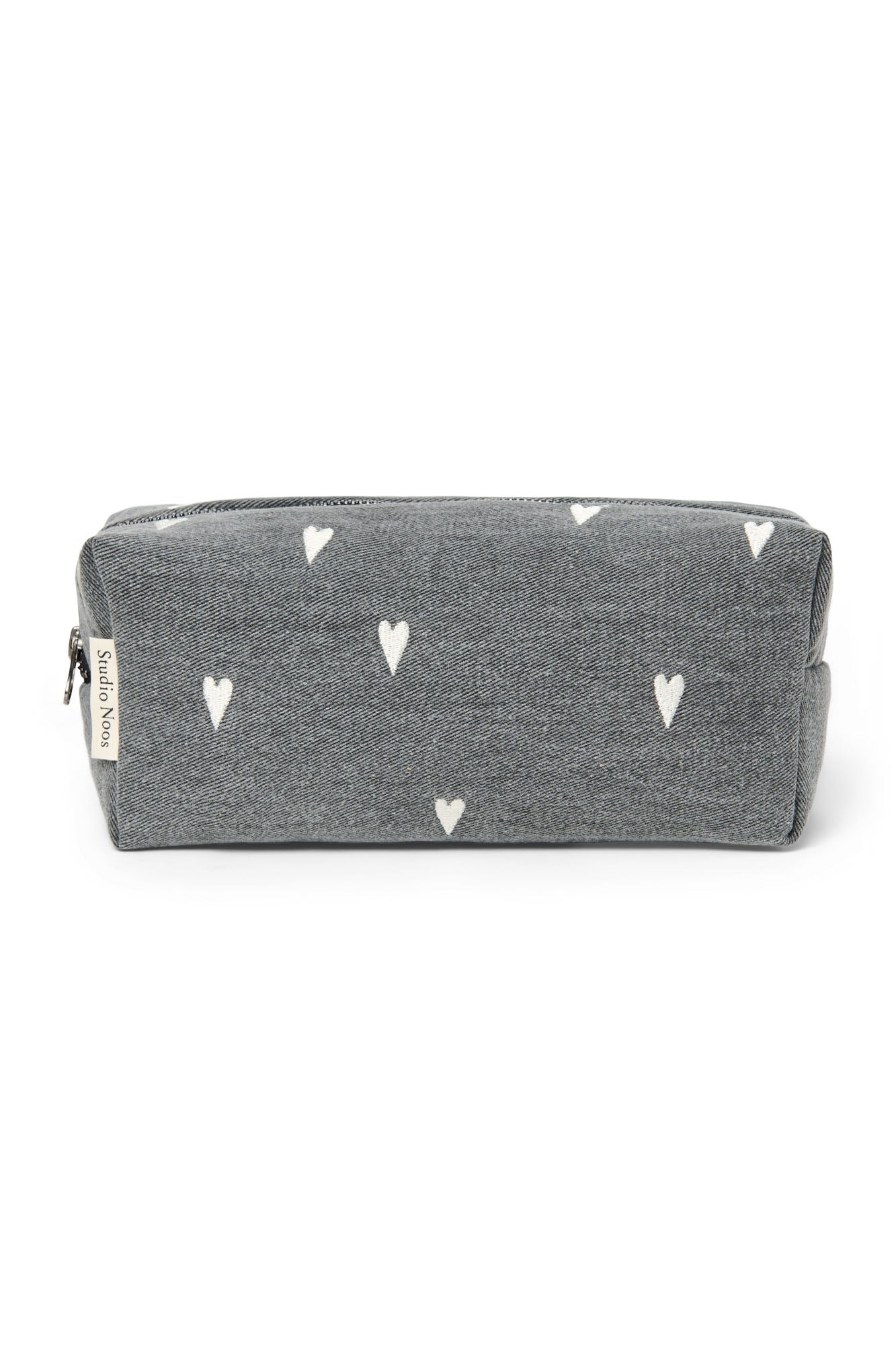 Grey Hearts Denim Pouch