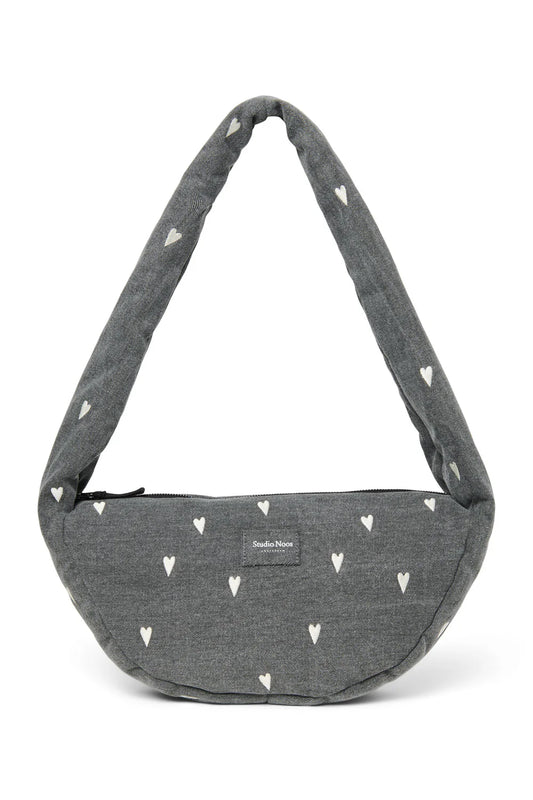 Grey Hearts Denim Mini Cross Body Bag